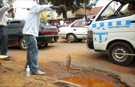 This fishing stunt in 2010 was a protest against the failings of Kampala mayor Ssebagala to do anything about the potholes