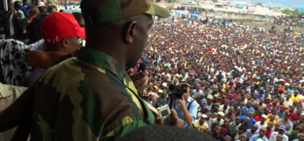 M23 offices address a crowd at a rally in the city. Uganda had managed to broker a peace between the rebels and the DRC Government