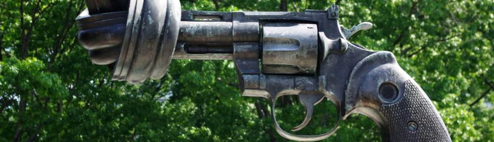 The twisted barrel gun sculpture, Non-violence, stands outside the UN building in New York. It mirrors the turning tide in public opinion on gun control. [Alan English]