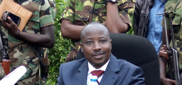 Jean-Marie Runiga Lugerero, the president of the M23 Movement, at the press conference in Bunagana yesterday [authors own]