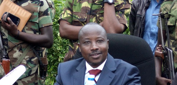 Jean-Marie Runiga Lugerero, the president of the M23 Movement, at the press conference in Bunagana yesterday [authors own]