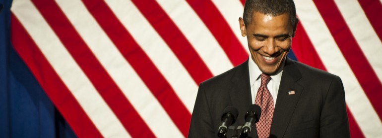 Obama at a pre-election rally in 2012